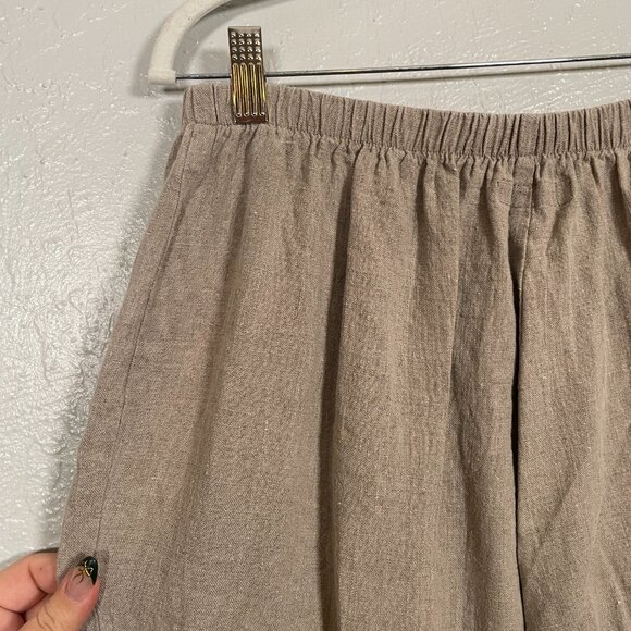 Flax Women M Beige Tan Linen Pants Loose Fit Elastic Waist Pull On Lagenlook - Picture 7 of 9